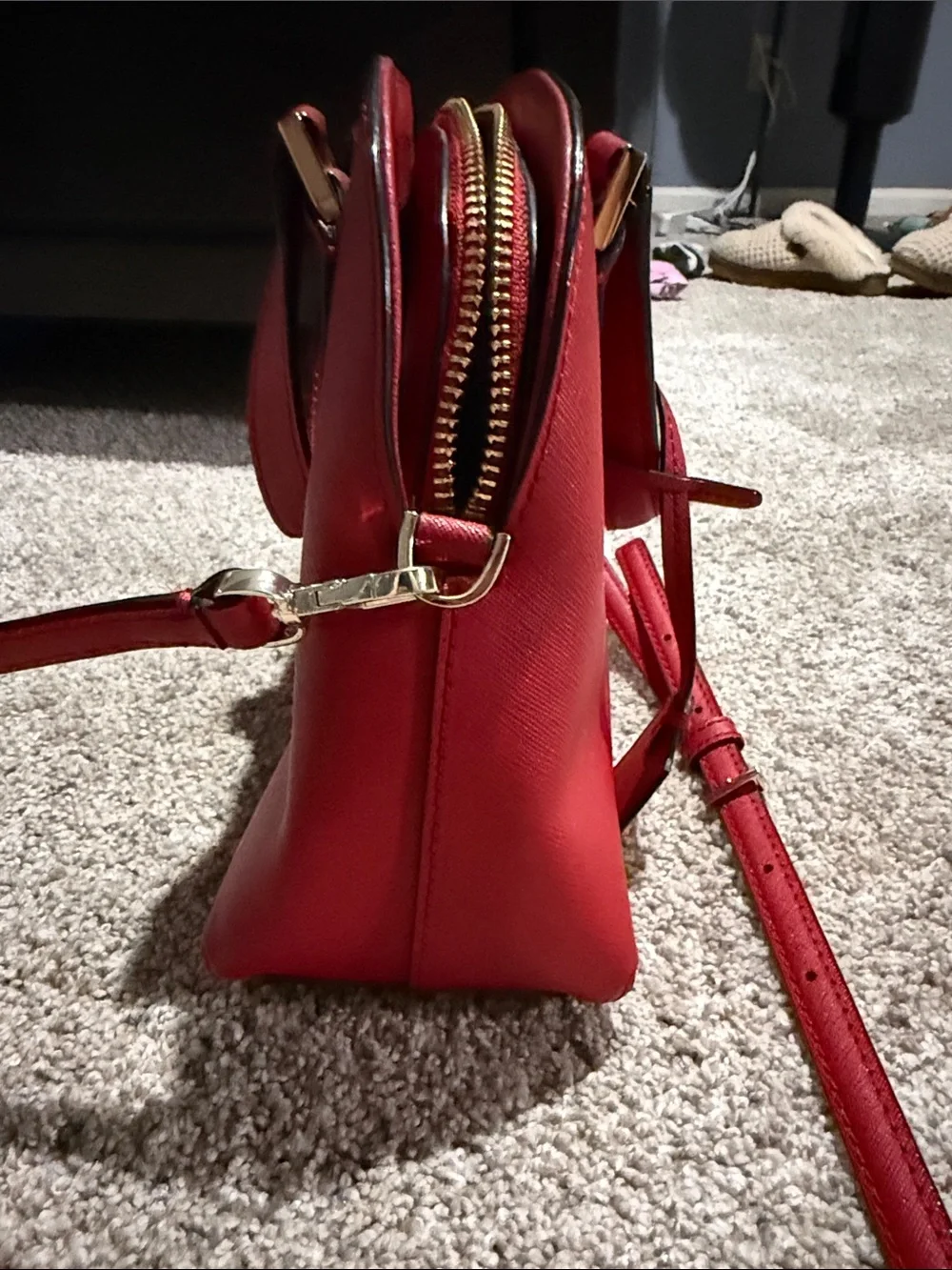 kate spade red dome satchel with gold hardware